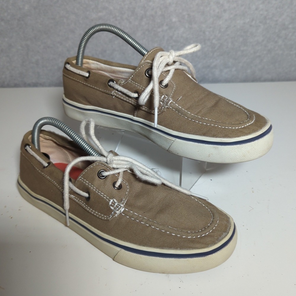 Gotcha Boat Shoes Mens's Sz 8‎ Tan Canvas Lace Up Casual Comfort Slip On Loafers